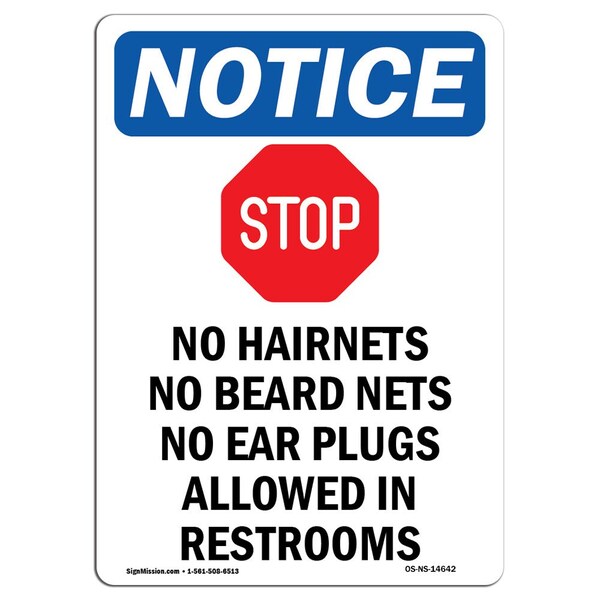 Signmission OSHA Sign, No Hairnets No Beard With Symbol, 14in X 10in Rigid Plastic, 10" W, 14" H, Portrait OS-NS-P-1014-V-14642 - main